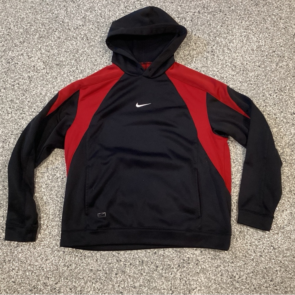 VTG NIKE Hoodie Black Red Pullover Center Swoosh Heavyweight Men’s Medium